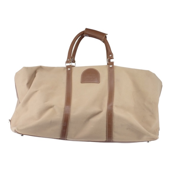Parfums Lagerfeld Paris Le Club Travel Canvas Tote Duffel Bag Brown Tan XL VTG - Picture 1 of 14
